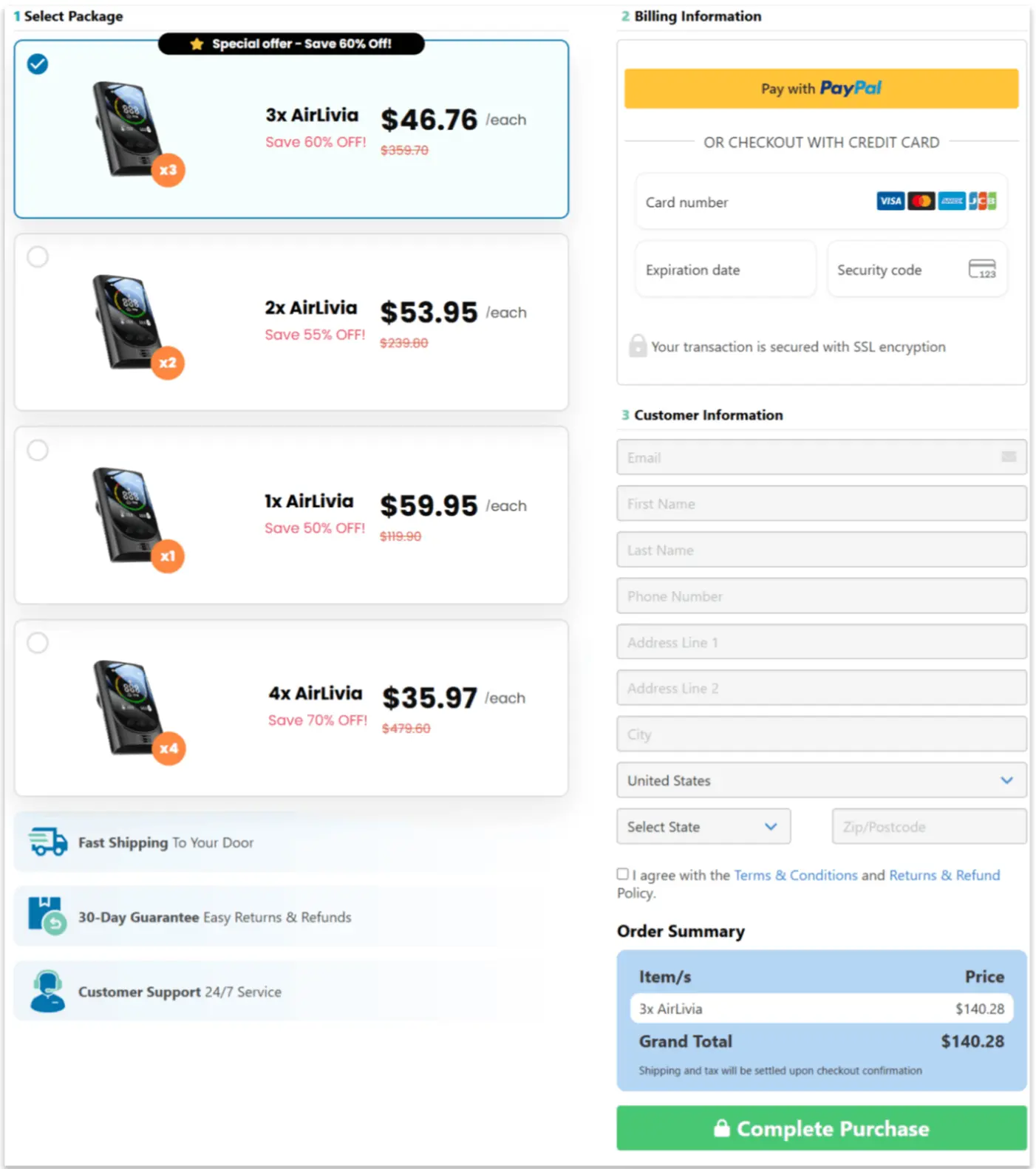 AirLivia  Secure Checkout Page
